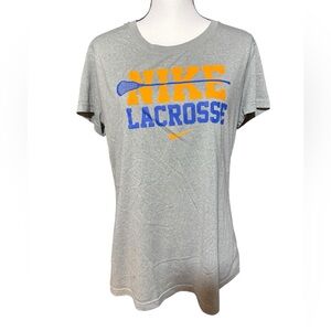 Nike Dri-Fit Gray T-Shirt with Orange and Blue Lacrosse Design